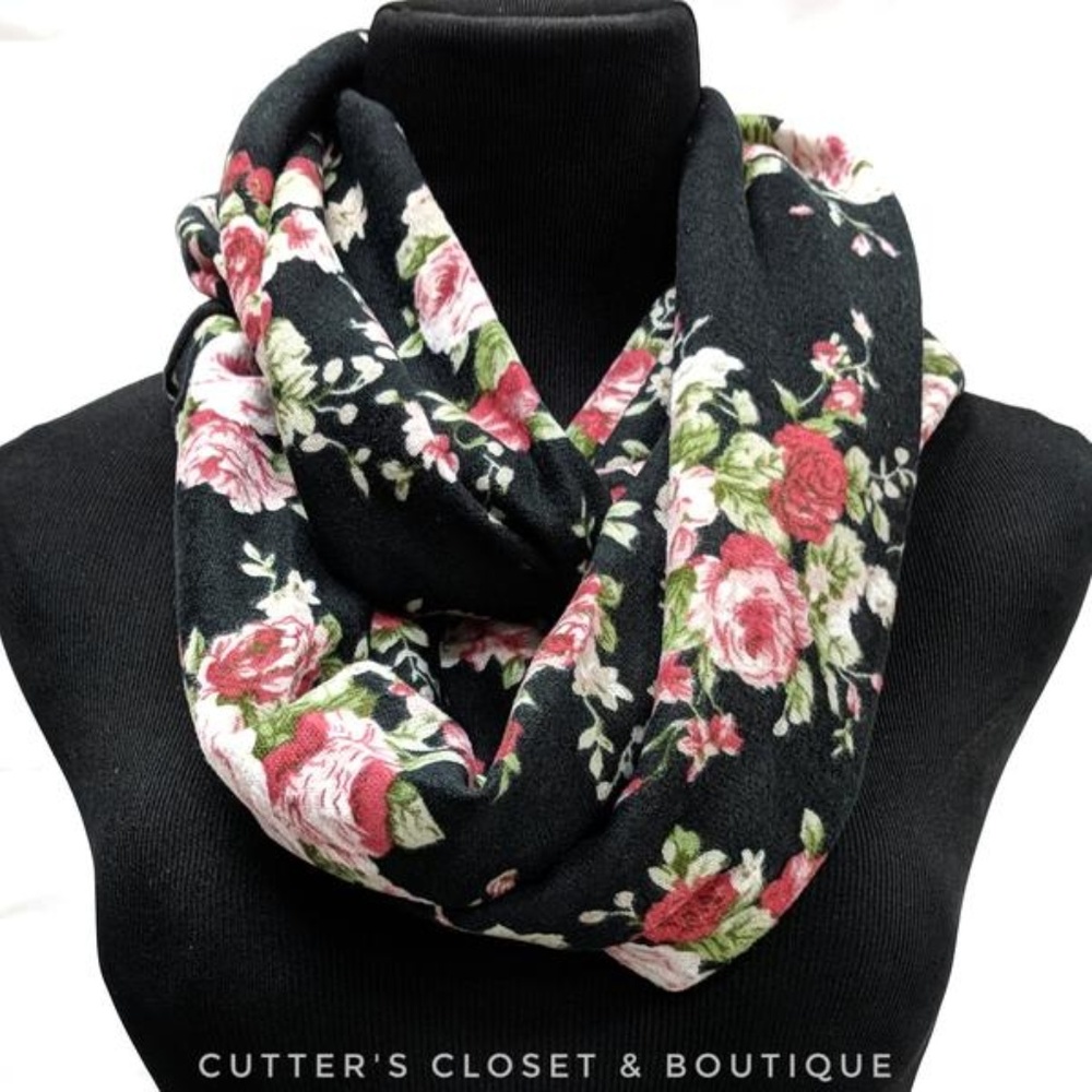 Floral on Black Infinity Scarf